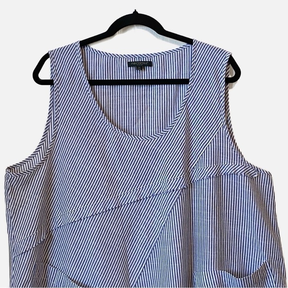 For Cynthia Linen Cotton Blend Boho Shark Bite Hem Pinstriped Dress Women’s 2X - Picture 2 of 8